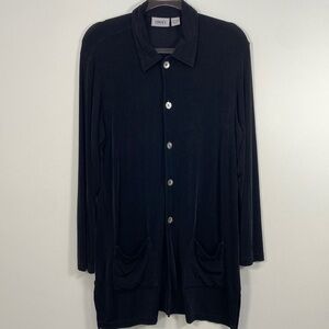 Chico's Travelers Long line Button Down Top Women's 2 Black